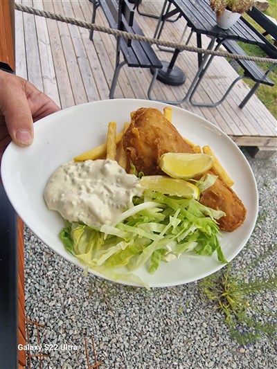 Fish & chips, remouladsås, citron